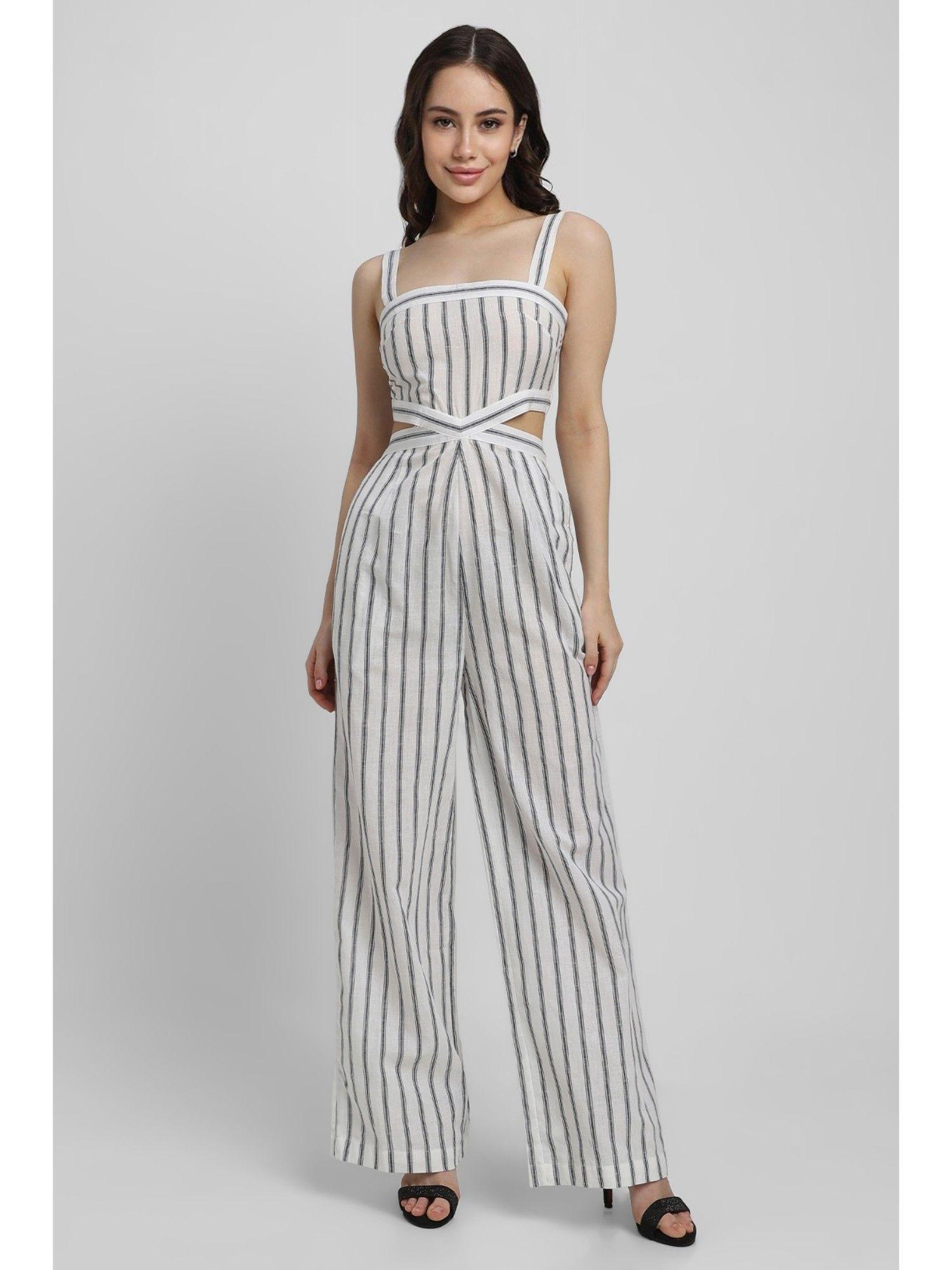 stripe white jumpsuits