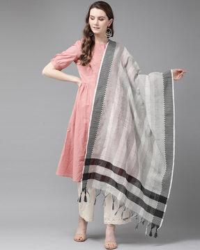 stripe-woven dupatta with tassels