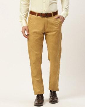 striped  flat front slim fit trousers