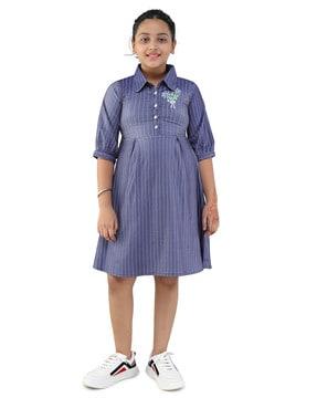 striped a-line dress with front buttons