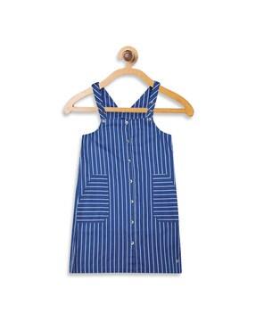 striped a-line dress with patch pocket