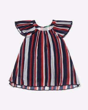 striped a-line dress with raglan sleeves