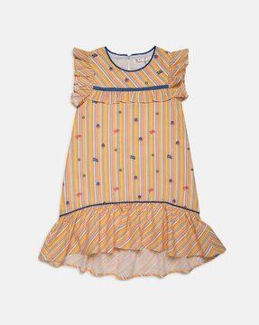 striped-a-line-dress-with-ruffle-accent