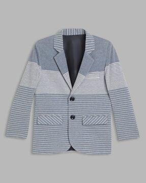 striped blazer with button closure