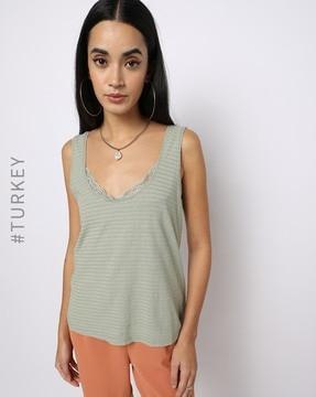striped camisole with lace trims
