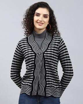 striped cardigan with button-closure