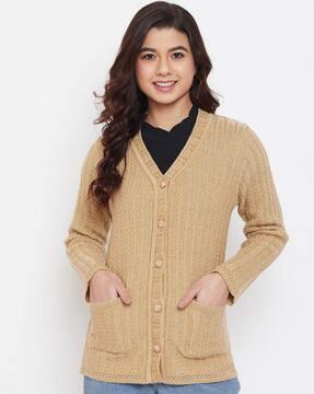 striped cardigan with patch pockets