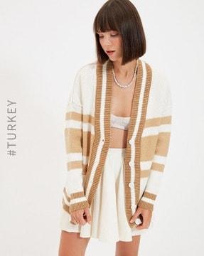 striped cardigan with ribbed hems