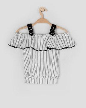 striped cold-shoulder top with overlay