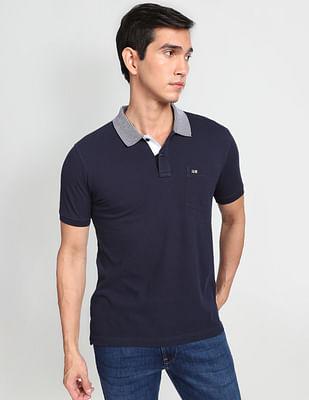 striped collar solid polo shirt