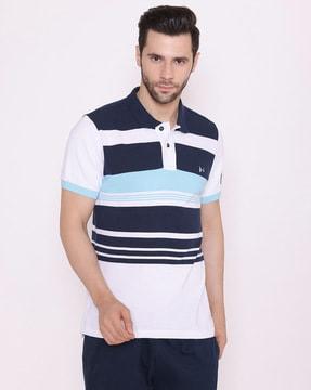 striped collar-neck polo t-shirt