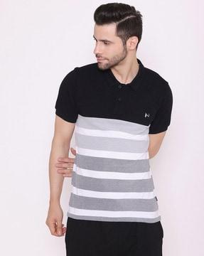 striped collar-neck polo t-shirt
