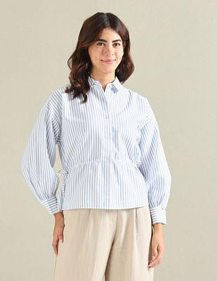 striped cotton cinched waist top