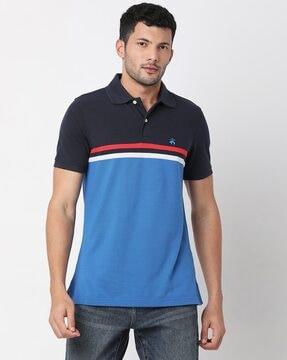 striped cotton pique engineered polo shirt