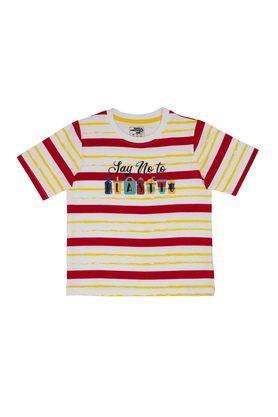 striped cotton round neck boys t-shirt - red