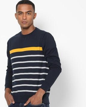 striped crew-neck full sleeves sweatshirt