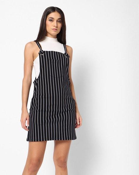 striped dungaree dress