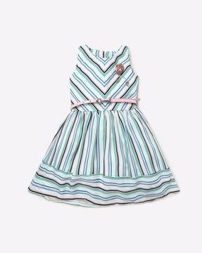 striped fit & flare dress with belt