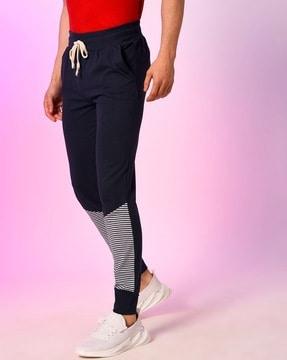 striped fitted track pants with drawstring waist