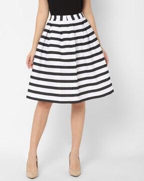 striped flared skirt with elasticated waistband