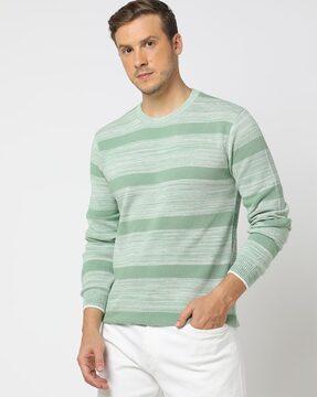 striped flat knit crew-neck pullover