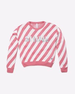 striped flat knit round-neck sweater