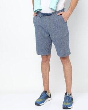 striped flat-front city shorts