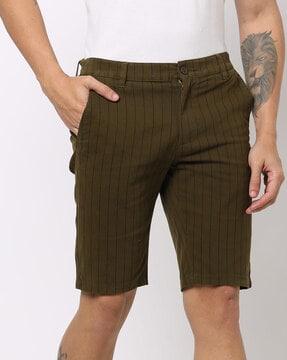 striped flat-front city shorts