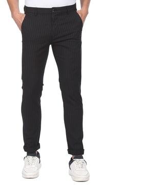 striped flat-front trousers