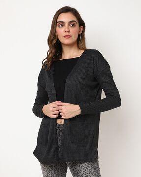 striped front-open cardigan