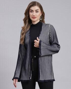striped front-open cardigans