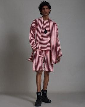 striped front-open jacket