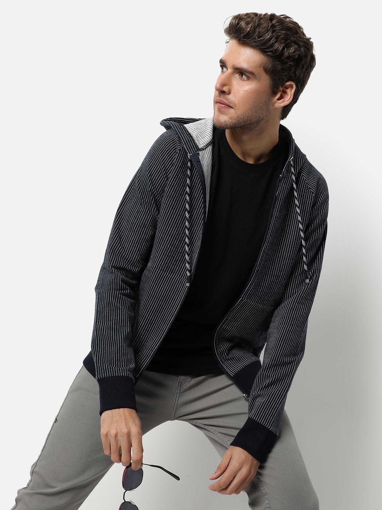striped full sleeve stylish hooded sweatshirt