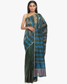 striped half-and-half saree