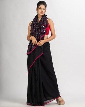 striped handloom saree with tassels