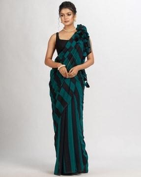 striped handloom saree with tassels