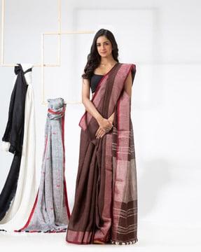 striped handloom weaved saree with blouse piece