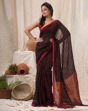 striped handloomed saree with blouse piece