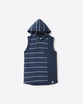 striped hooded t-shirt with patch pocket