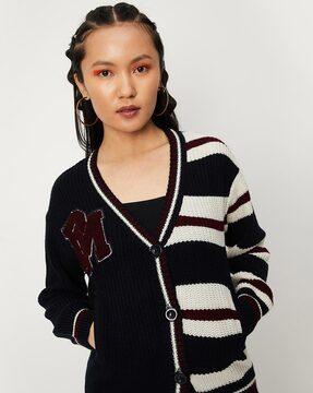 striped knitted v-neck cardigan