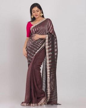 striped linen sari with unstitched blouse