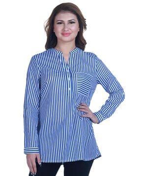 striped loose fit cuffed sleeves tunic