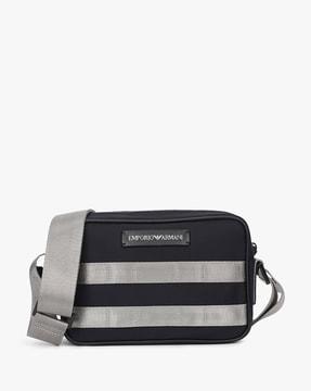 striped messenger bag with adjustable strap