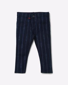 striped mid-rise slim fit flat-front trousers
