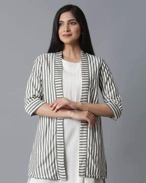 striped open-front shrug