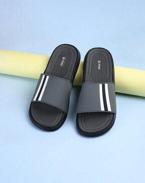 striped open-toe slip-on slides