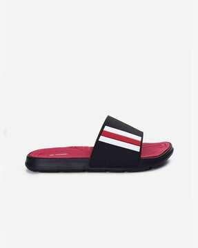 striped open-toe slip-on slides