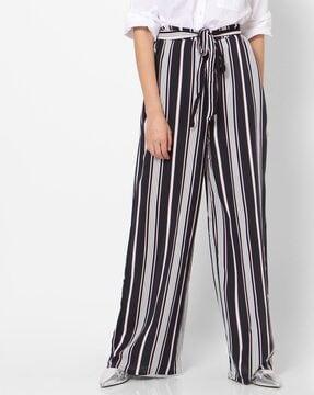 striped palazzos with fabric belt