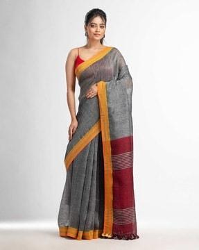 striped pattern saree with contrast pallu