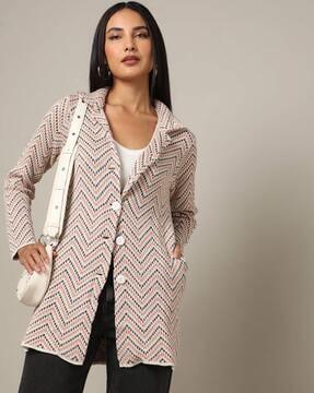 striped patterned cardigan with insert pockets